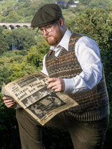 Vintage Style Shetland Wool Fair Isle Vest in Lovage Brown