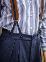 1940s Vintage Granville Herringbone Wool Bag Trousers in Navy Blue