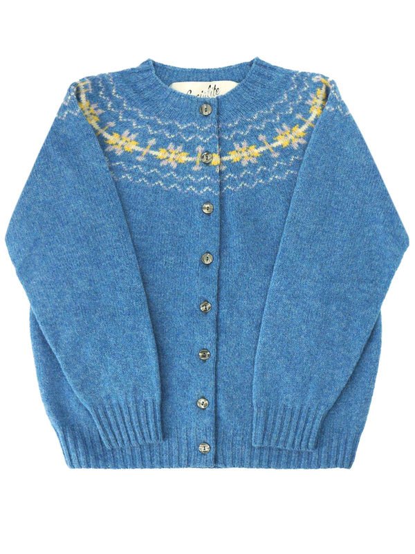 1940s Style Pure Wool Fairisle Cardigan in Fresh Blue