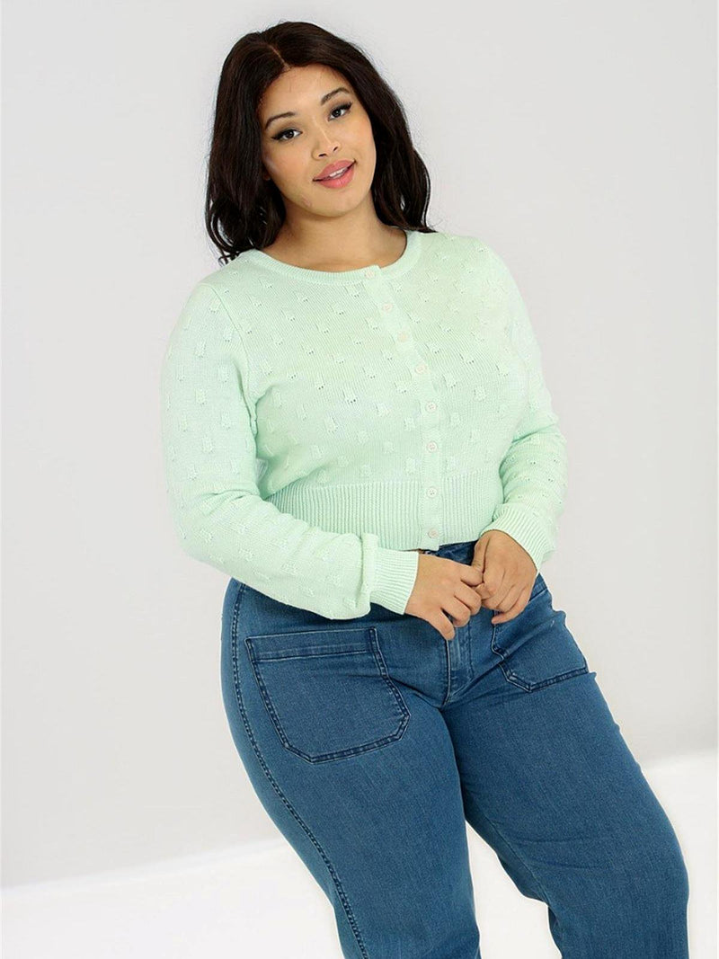 Textured Mint Vintage Style Cropped Cardigan