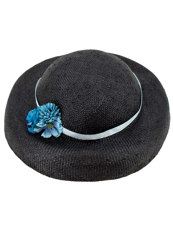 Black 1940s Vintage Style Floral Trim Mushroom Hat