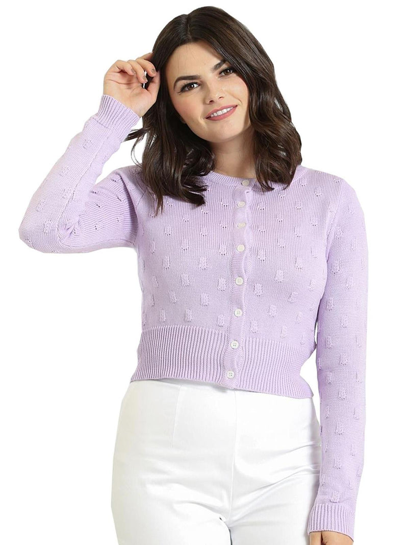 Textured Lavender Vintage Style Cropped Cardigan