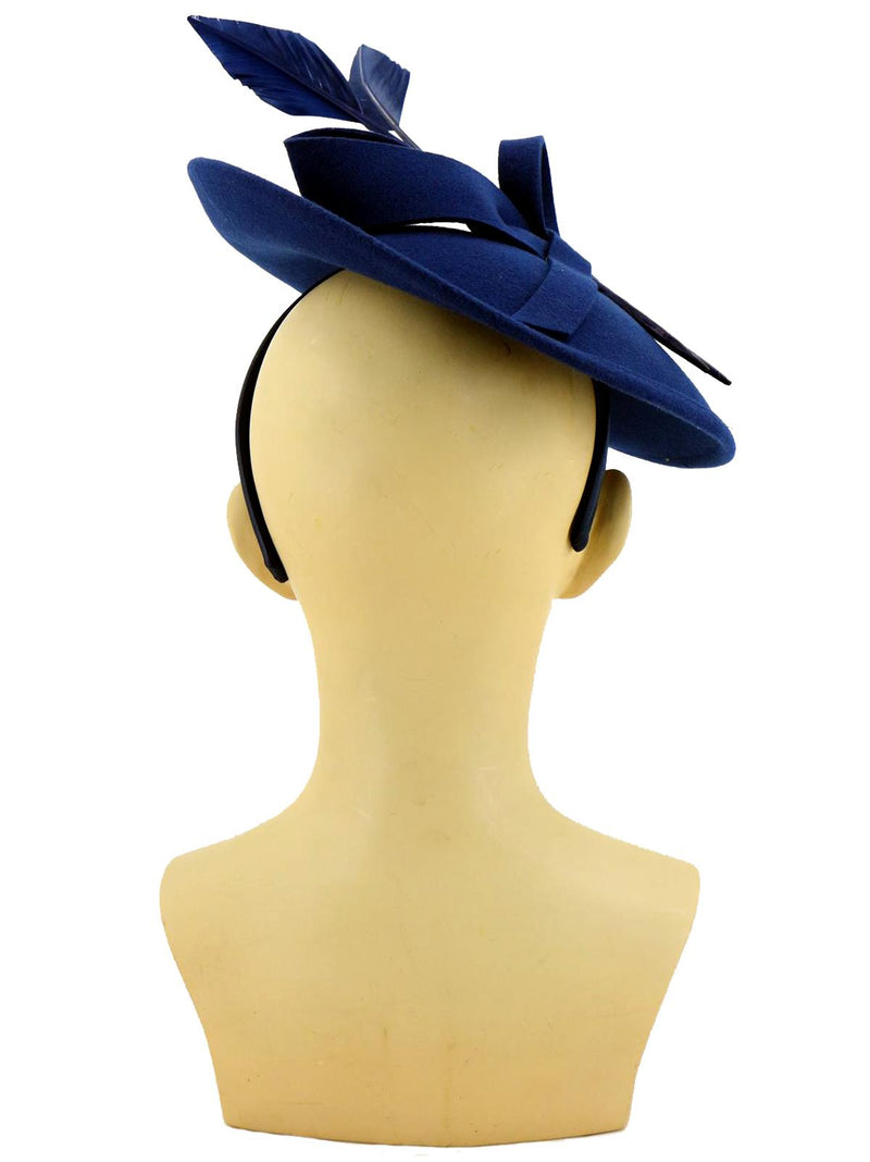 Navy Blue Vintage Style Felt Feather Hat