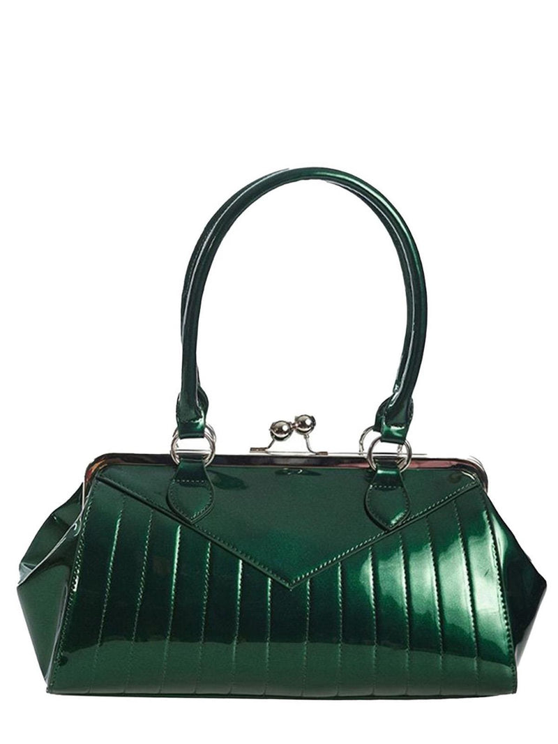 Vintage Style Green Metallic Topstitched Handbag