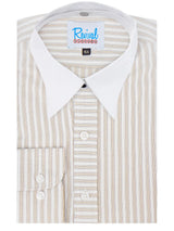 White Detachable Spearpoint Shirt - Brown Orton Stripe