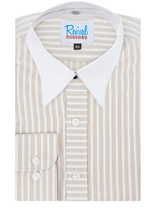 White Detachable Spearpoint Shirt - Brown Orton Stripe