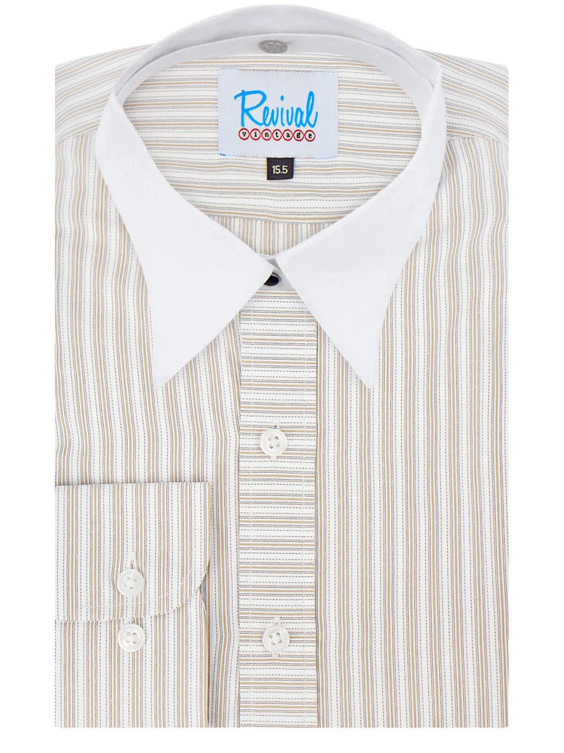 White Detachable Spearpoint Shirt - Brown Orton Stripe