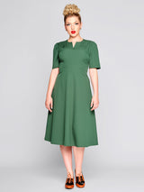 Green Pintuck Shoulder Vintage Style Dress
