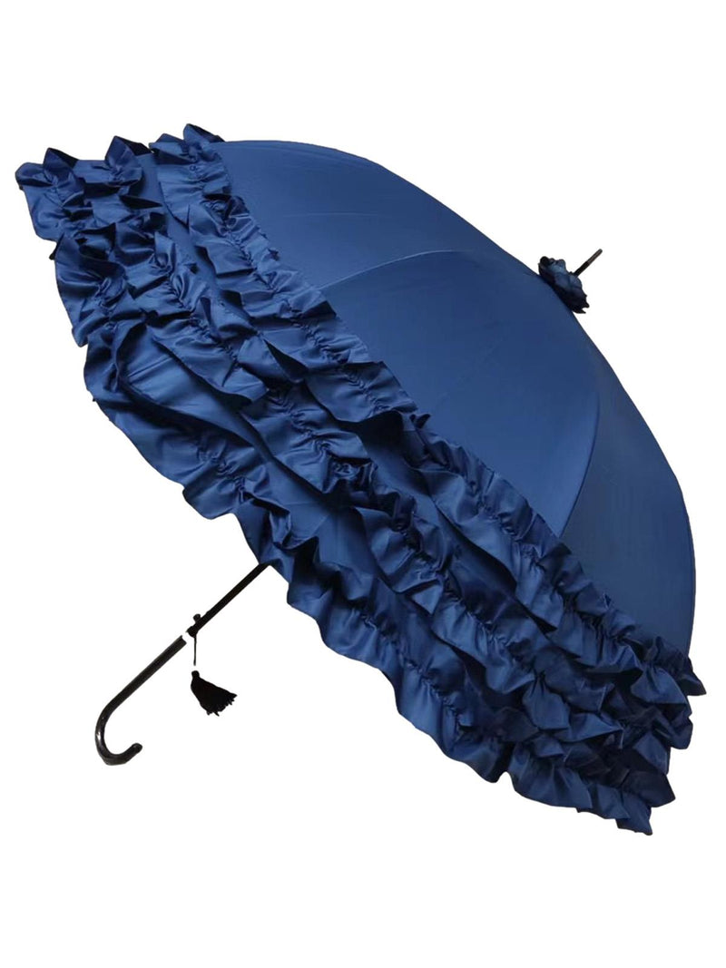 Triple Frill Navy Blue Vintage Style Umbrella