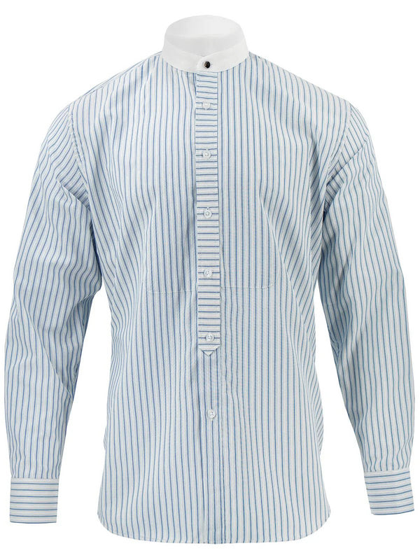 White Detachable Banker Shirt - Navy Blue Orton Stripe