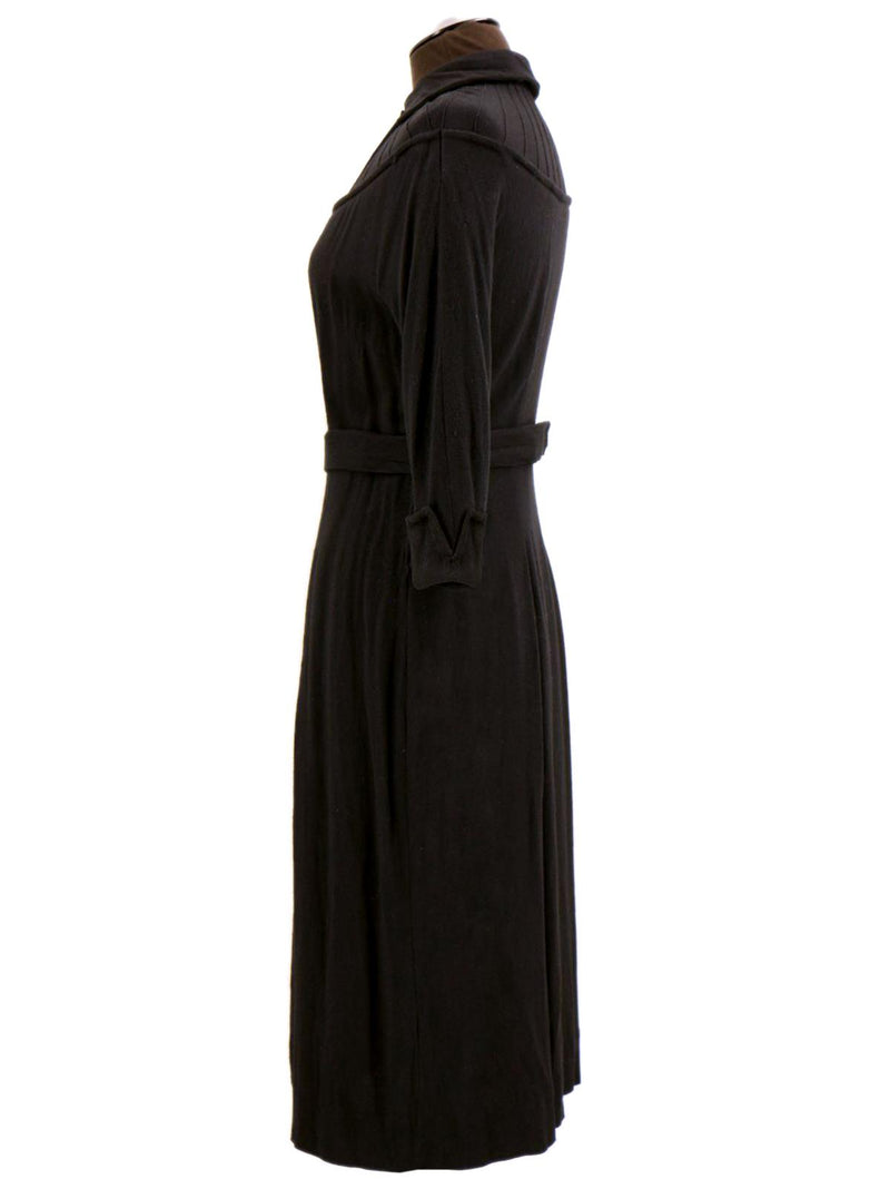 Black Vintage Sunray Pleat Wool Dress