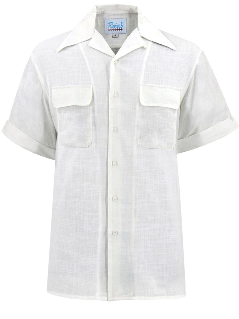 Revival Vintage Style White Cotton Leisure Shirt