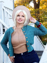 Teal Green Vintage Style Cropped Diamond Knit Top