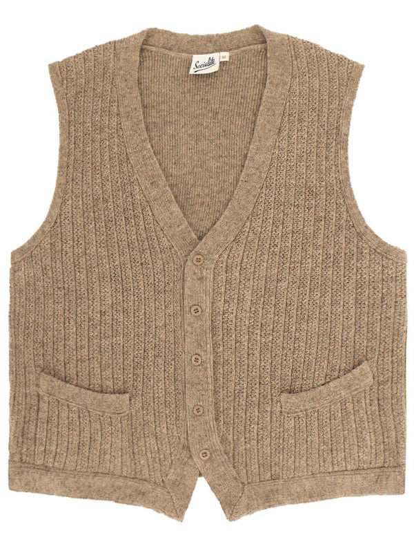 1940s Style Rufus Knitted Waistcoat in Oatmeal Beige