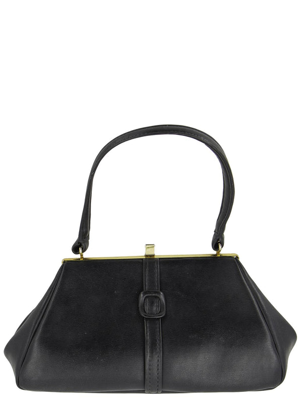 Vintage 1950s Black Grain Faux Leather Bag