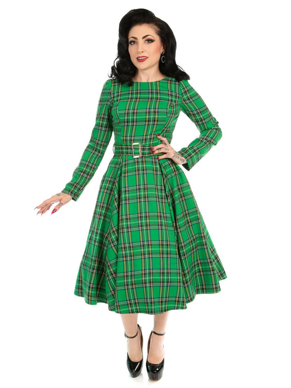 Bold Green Tartan Vintage Style Swing Dress