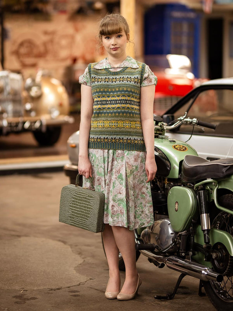 Scottish Wool Fairisle Tank Top in Botany Green