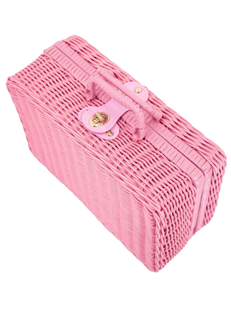 Large Vintage Style Basket Woven Bag - Pink