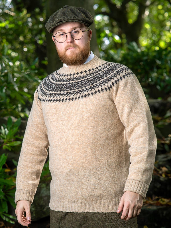 Scottish Wool Fairisle Crewneck Jumper in Tusk Beige