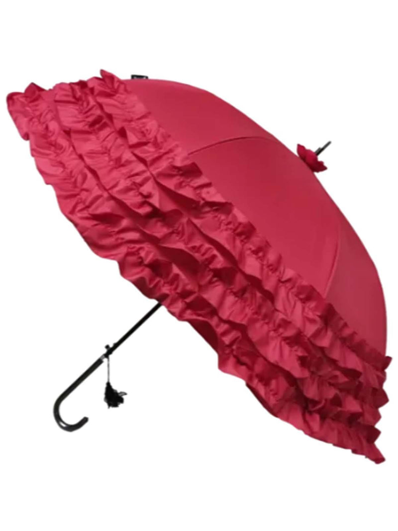 Triple Frill Red Vintage Style Umbrella