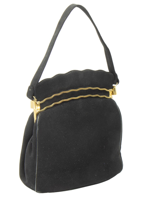 Unique Black Suede & Brass Vintage Bag