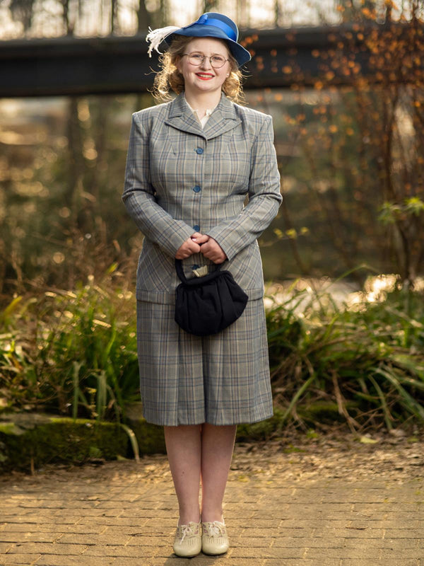 1940s Style CC41 Homefront Skirt Suit Navy Blue