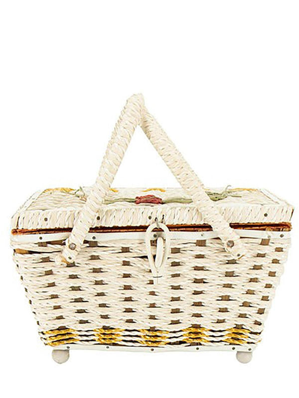 Compact White Vintage Musical Basket Bag