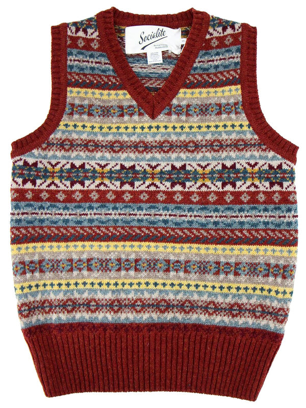 Forties Vintage Scottish Wool Fairisle Tank Top in Cardinal Red