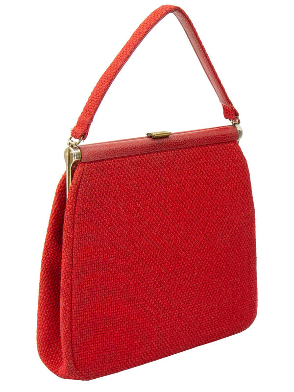 1960s Vintage Large Red Fabric Frame Bag