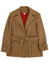 Beige Check 1940s Look Belted Jacket