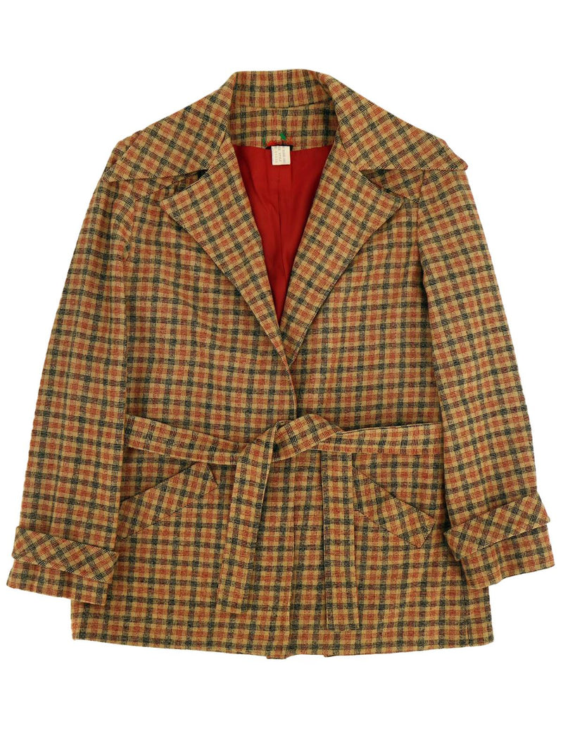 Beige Check 1940s Look Belted Jacket