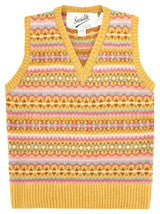 Pure Scottish Wool Fairisle Knit Tank Top in Gala Yellow