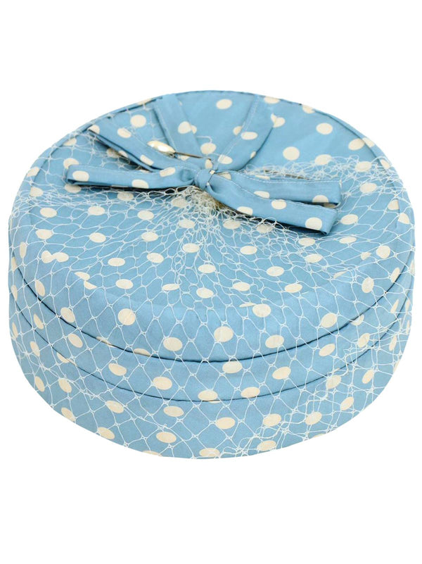 1960s Baby Blue Polka Dot Vintage Pillbox Hat
