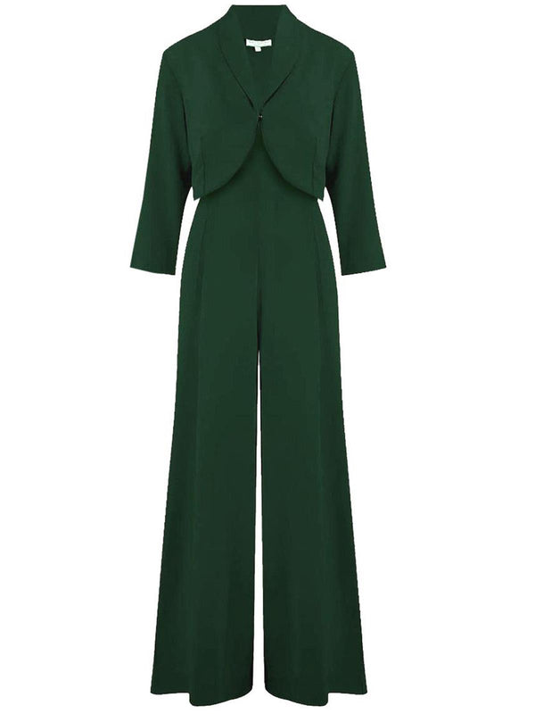 Green Vintage Style Palazzo Jumpsuit & Bolero Set