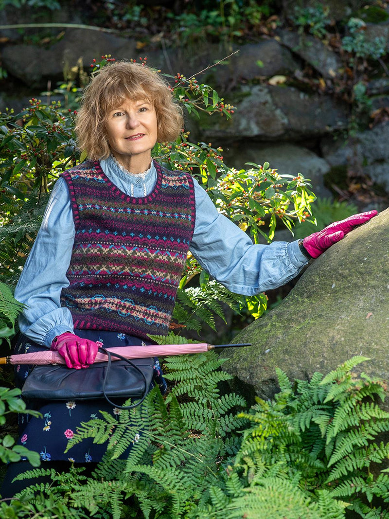 Scottish Wool Fairisle Tank Top in Elderberry Purple