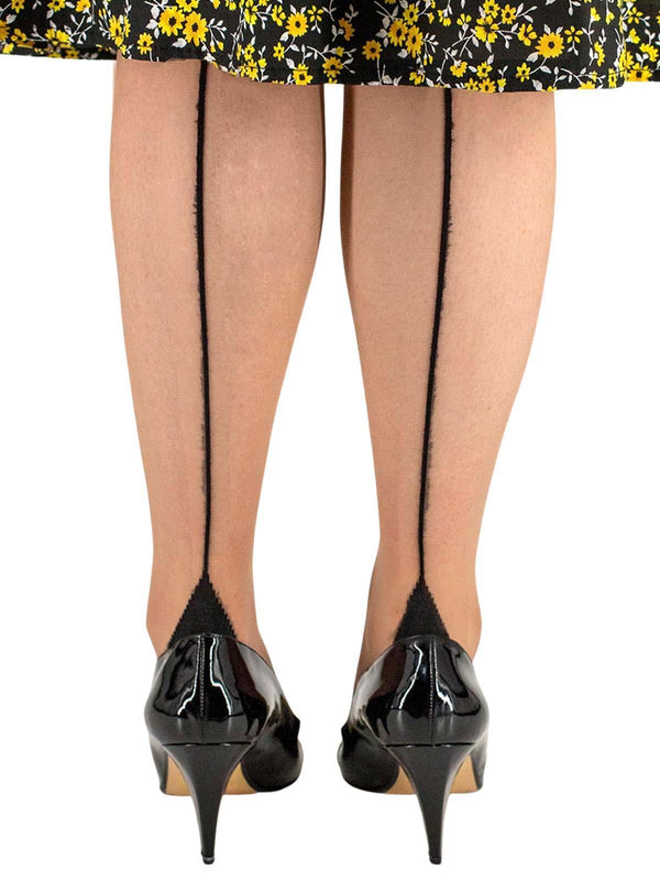 Multipack Vintage Style Tights With Seams - Black/Nude