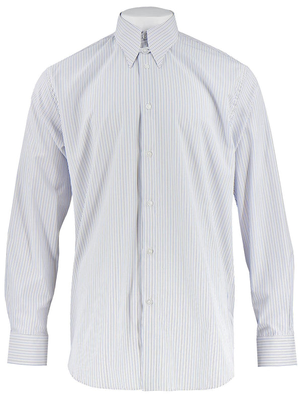 1940s Spearpoint Collar Shirt - Grey & Blue Windsor Stripe - Tab Collar