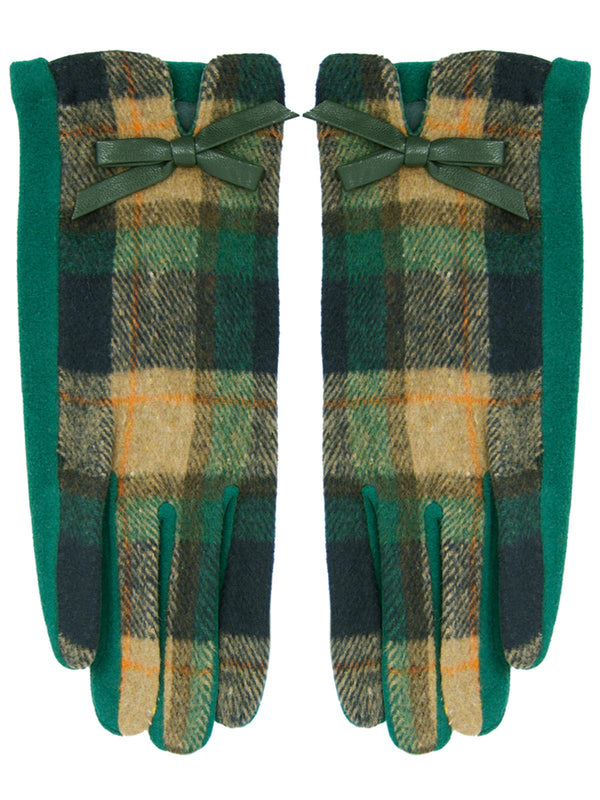 Vintage Style Green Check Winter Gloves