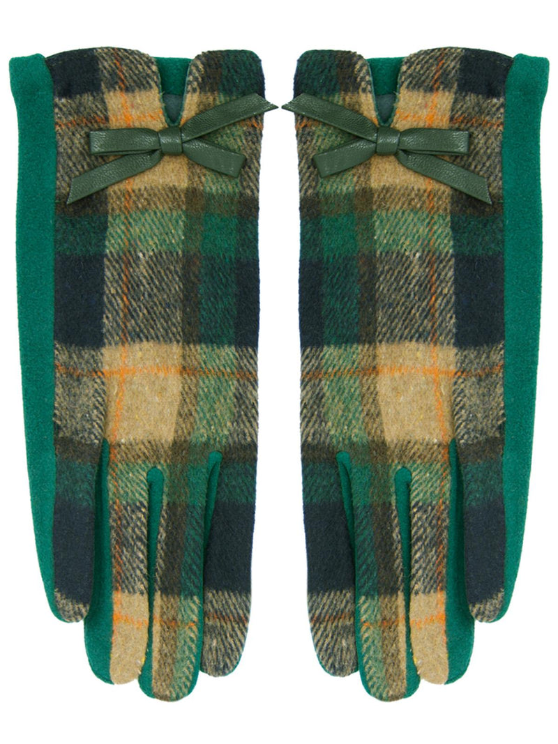 Vintage Style Green Check Winter Gloves