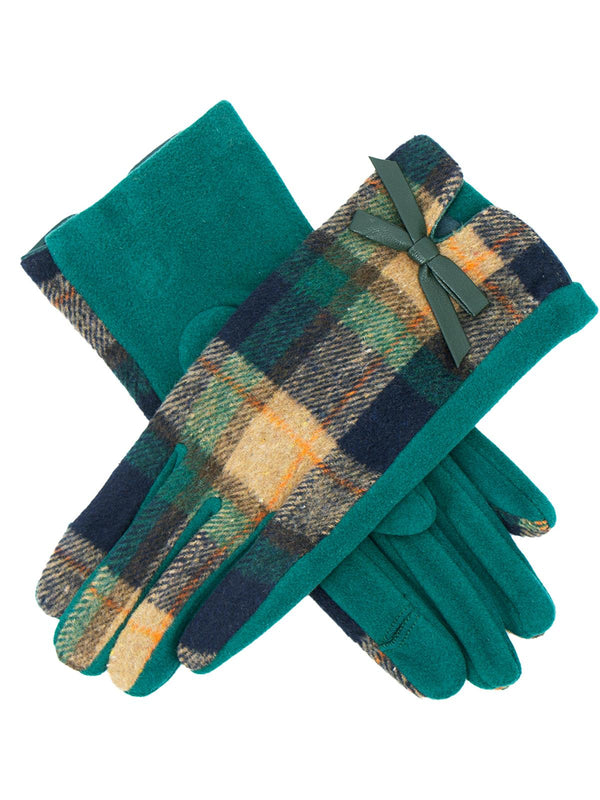 Vintage Style Green Check Winter Gloves