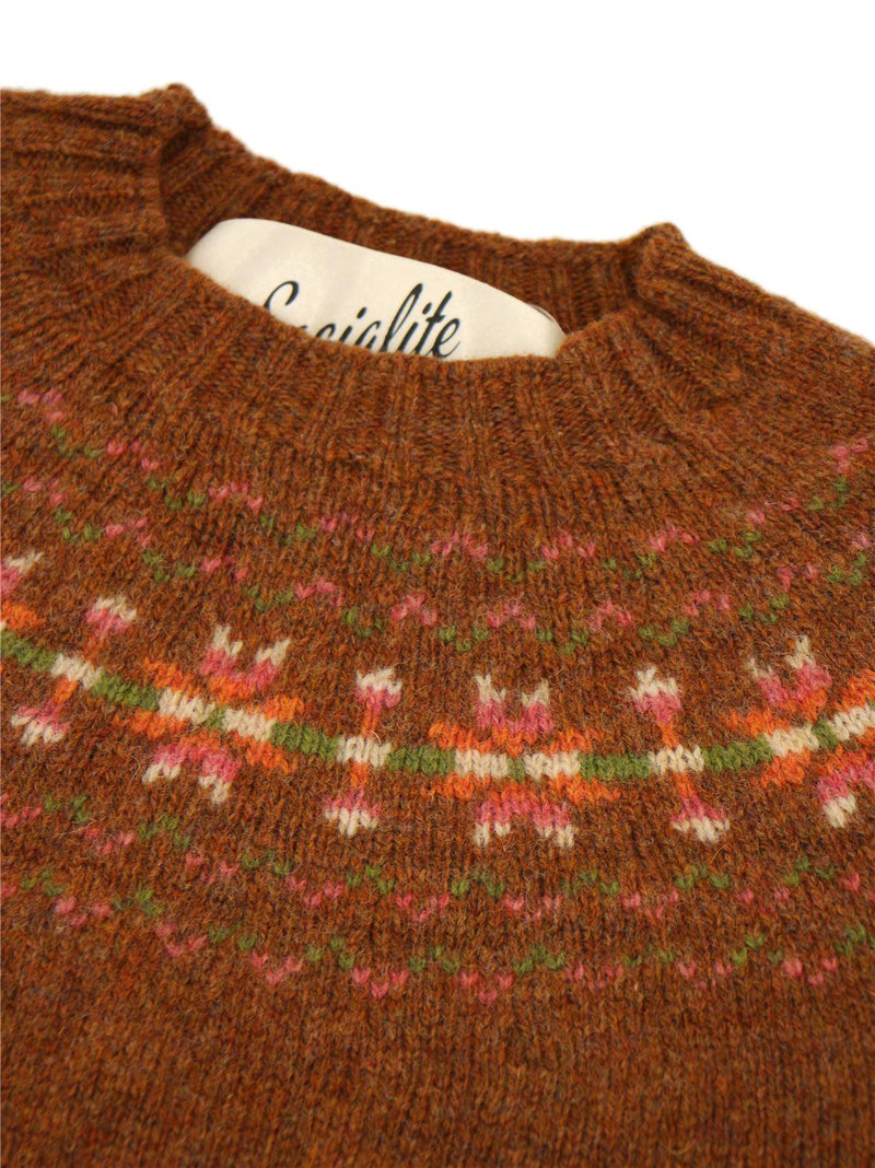 Fairisle 40s Style Pure Scottish Wool Jumper in Sienna Brown