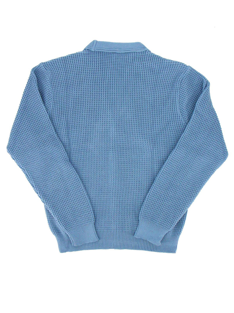 Sky Blue Waffle Knit V-Neck Vintage Style Cardigan