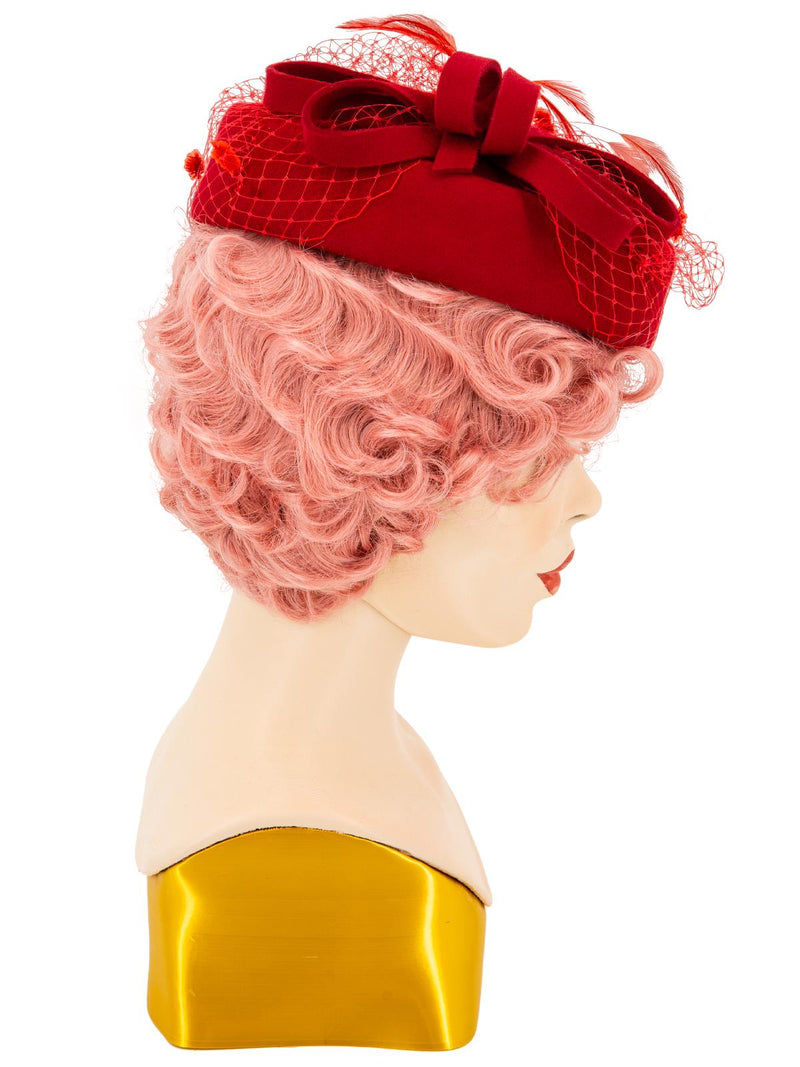 Red Vintage Style Loop Bow Pillbox Hat