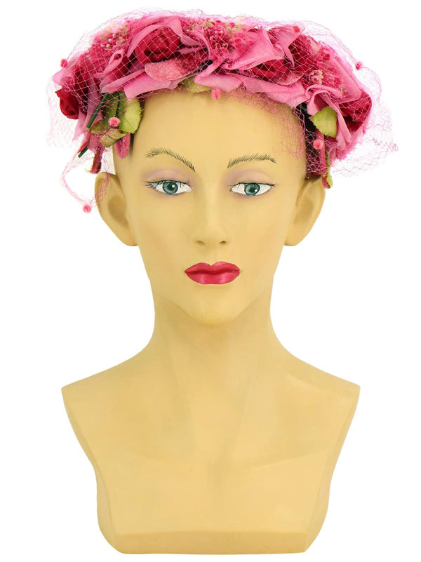 Pink Floral Open Crown Vintage Hat