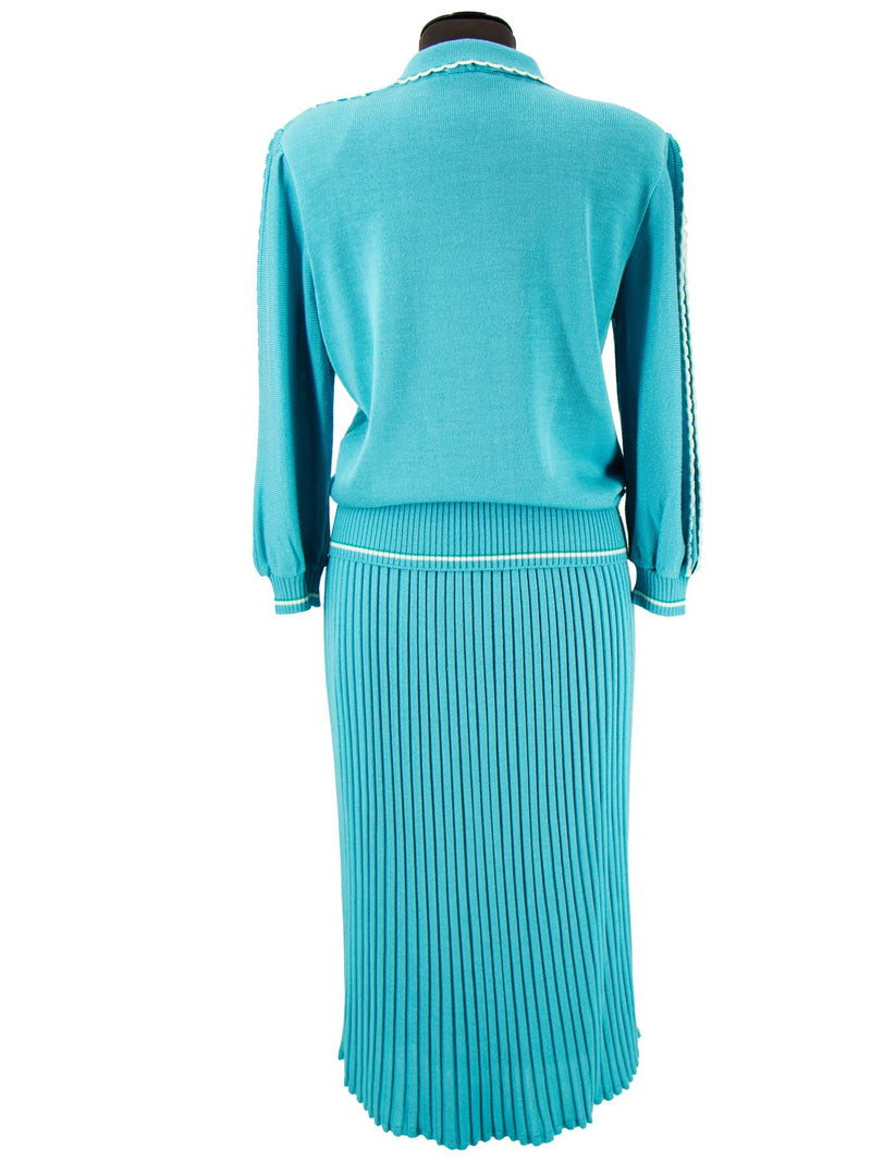 Vintage 1970s Italian Turquoise Knitted Jumper & Skirt