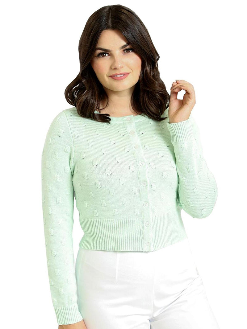 Textured Mint Vintage Style Cropped Cardigan