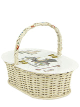 Hand Painted Lidded Basket Bag White