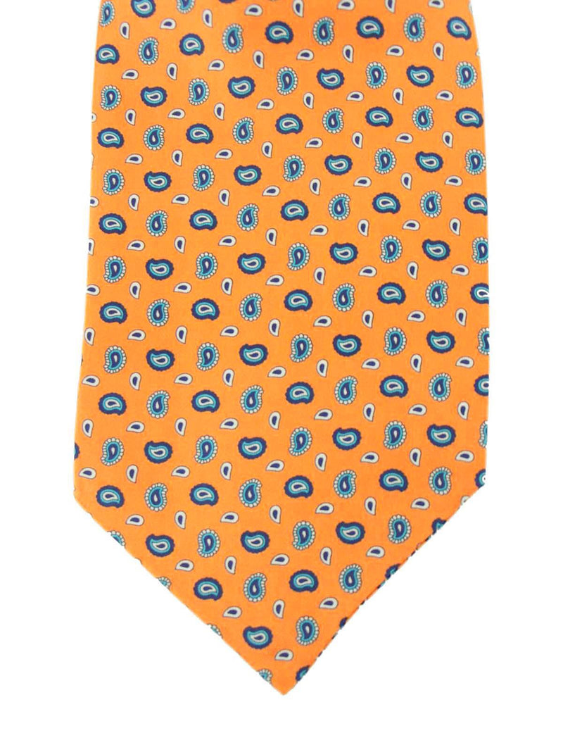 Orange and Blue Contrast Paisley Pure Silk Cravat