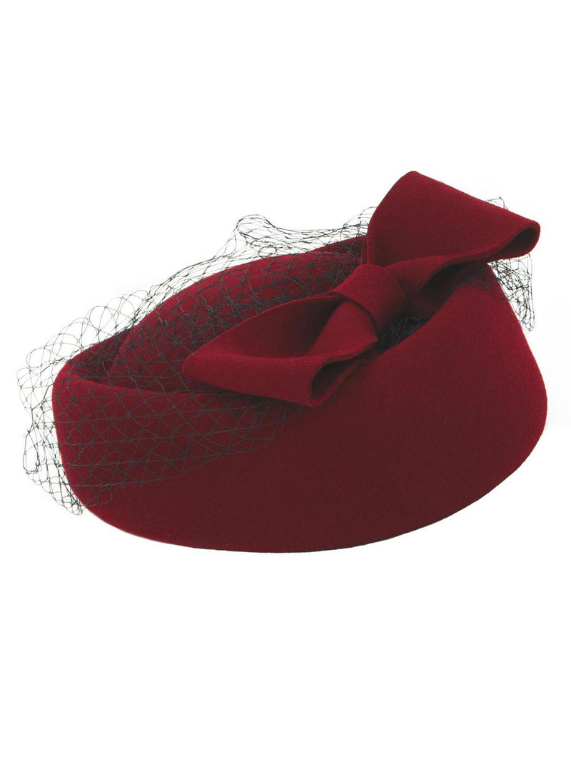 Vintage Style Deep Red Bow Trim Hat