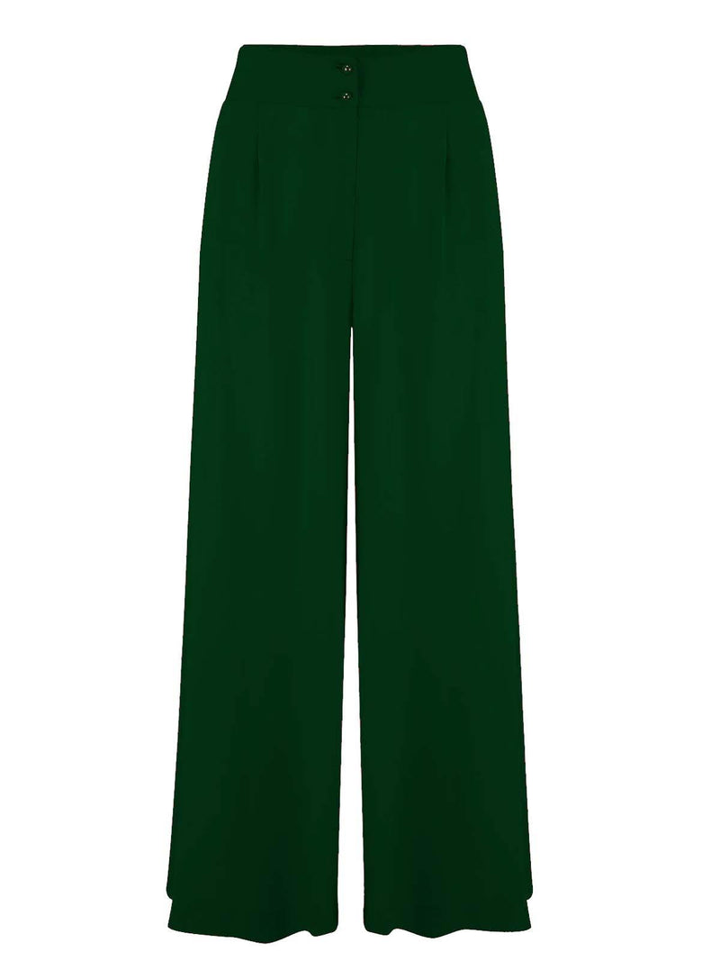 40s Vintage Look Green Wide Leg Trousers